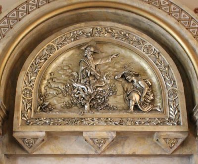 Relief of Moses before burning bush in entrance of Mary of the Angels Chapel, La Crosse, WI