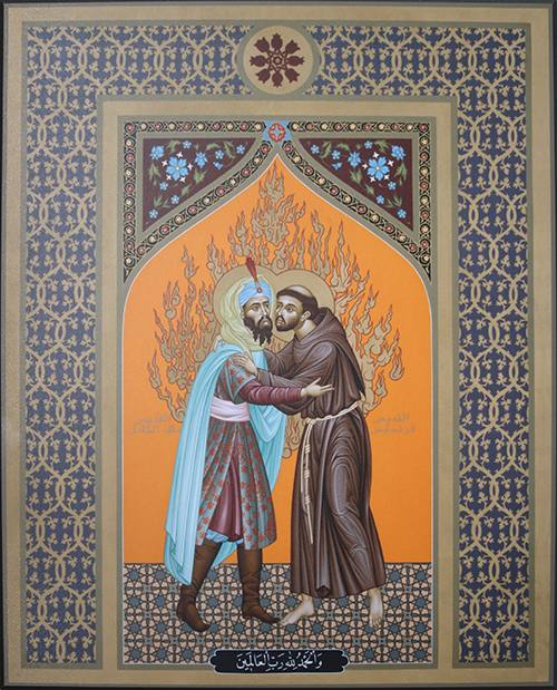 Wood plaque - St. Francis and The Sultan by Brother Robert Lenz, OFM